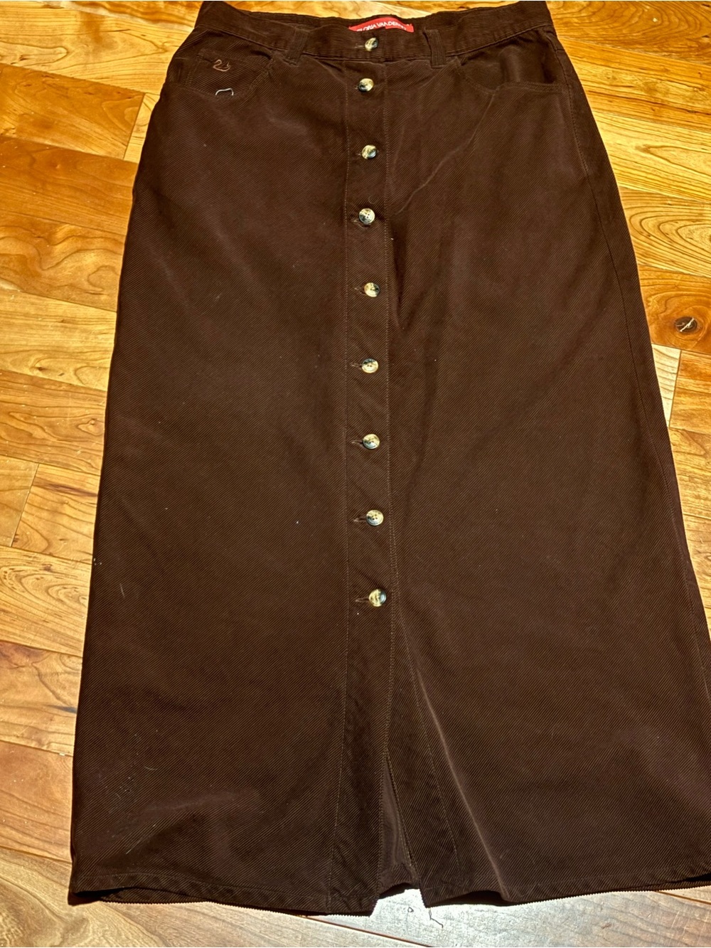 Gloria Vanderbilt Dark Brown Button-Front Corduroy Skirt